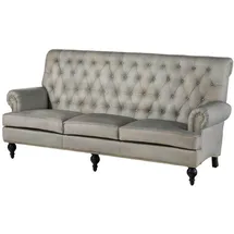 Massivmoebel24 Sofa 3-Sitzer Echtleder 196x84x94 grau CHESTERFIELD #207