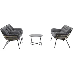 Tarrington House Outdoor Lounge 4-tlg., Stahl/Polyester/Polyrattan, 2 Einzelsesseln, 1 2-Sitzer Sofa, 1 Couchtisch, mehrfarbig