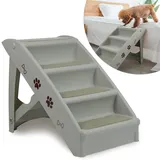 LILIIN Hundetreppe 4 Stufen, Klappbare Haustiertreppe mit Rutschfesten Teppichboden, Katzentreppe Hunderampe bis zu 75kg für Bett & Couch, Auto, Tiertreppe– Grau, 49 x 39 x 61 cm