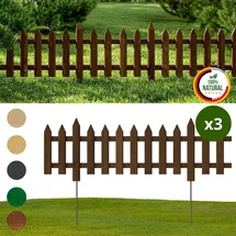Floranica 3 STK 100 x 20 cm Braun mit Metallpfosten Gartenzaun Vorgartenzaun Steckzaun Zierzaun Lattenzaun - Braun