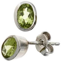 Paar Ohrstecker JOBO, silber (silber 925), Ohrringe, Damen, Silber 925 (Sterlingsilber), oval 925 Silber mit Peridot