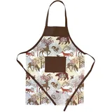 HOUSE ART LIFE Kinderschürze mit Tasche für Junge Mädche 5-10 Jahre zum Malen Kochen Backen Schürze für Kinder Baumwolle Bunt Braun Wald