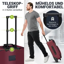 Juskys Trolley Kofferset Athen - 60 L, 2 Rollen, Weichschale, Handgepäck, Bordeaux