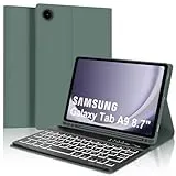 IVEOPPE Tastatur für Samsung Galaxy Tab A9 8.7", Hülle mit Tastatur für Samsung Tab A9 2023, Bluetooth Magnetisch 7-Farbige Beleuchtung QWERTZ Layout Tastatur Galaxy A9 Tab 8.7 Zoll, Dunkelgrün