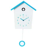 Cuco Clock Wanduhr Kuckucksuhr LANDHAUS, Pendeluhr Wanduhr, Moderne Schwarzwalduhr (46,5 × 27 × 7,8cm, Pendeluhr mit Nachtruhefunktion, Vogelgezwitscher) blau