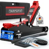 Tarpofix® Wagenheber 2,5t hydraulisch (85-380 mm Hubhöhe) | Premium-Komplettset Rangierwagenheber 2,5t mit Koffer | Hydraulischer Wagenheber flach für SUV & tiefergelegte Autos | Rot