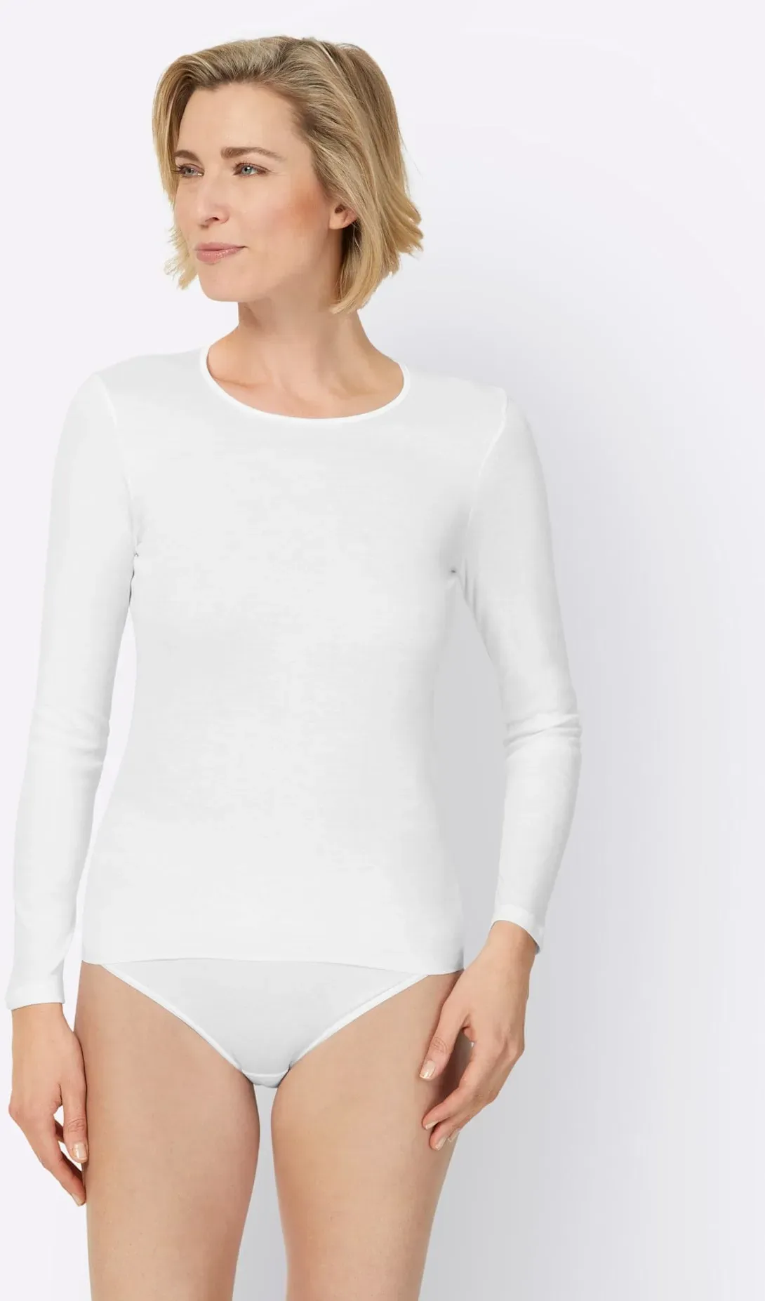 Unterziehshirt NINA VON C., Damen, Gr. 50, 1 Stk., Lang, weiß, 100% Baumwolle, Rundhals, Unterhemden