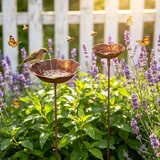 Vogeltränke Blume Stehend aus Metall, Rostfarbe Vogeltränke Winterfest Garten Futterstation, Vogelbad Garten Stehend Tränkstation, Gartenstecker Bienentränke Gartendeko für Draußen (Rost)