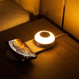 kalb Material für Möbel kalb Smartphone Induktionsladegerät mit abnehmbarer magnetischer Akkuleuchte, dimmbar, Wireless Handyladegerät, Nachtlicht