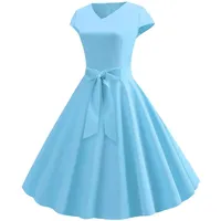 50er Rockabilly Petticoat Kleid Damen Hepburn Einfarbige Abendkleid Kurzarm Ballkleid mit V-Ausschnitt A-Linien Swing Cocktailkleid Hohe Taille Partykleid Abiballkleid Brautjungfern Kleider