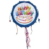 Pinata "Happy Birthday" rund zum Befüllen und Aufhängen zur Party-Deko, Kinder-Geburtstag, Maße: 50 x 50 x 10 cm
