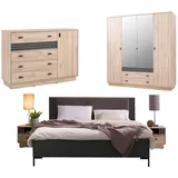 Deine Möbel 24 Komplettschlafzimmer ALL I Schlafzimmer-Set mit Lamellen, (Set Matratze H4 optional, 5-tlg., Set), Kleiderschrank 2 Nachttische Kommode Doppelbett 160x200 beige