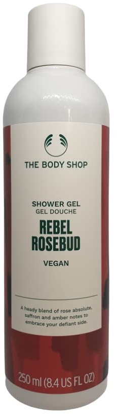 The Body Shop Rebel Rosebud Veganes Duschgel Feuchtigkeitsspendendes und energetisierendes Duschgel mit Rosenabsolue, Safran und Ambra 92% natürliche Inhaltsstoffe, 250 ml