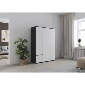 Rauch Möbel Drehtürenschrank »Kleiderschrank Schrank Garderobe Wäscheschrank NABILA viel Stauraum«, in Germany, Schlafzimmer, Kleiderschränke, 3-türig, 2 Schubladen, Push-to-Open Farbe Weiß/Grau metallic, Schwarz, 140x194x53cm