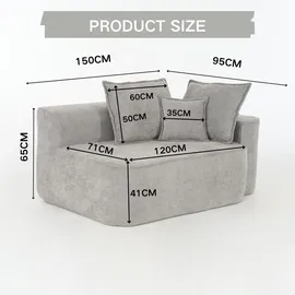 stilvora Klassisches Sofa 2-sitzer Loungesofa mit Seitentaschen und Kissen, Voll Gepolstert ohne Montage, Chenille Grau