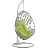 Beliani Polyrattan Hängesessel mit Gestell Stahl beige Eiform Kissen grün Boho Arpino