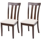 MCW 2er-Set Esszimmerstuhl MCW-G46, Küchenstuhl Stuhl, Stoff/Textil Massiv-Holz ~ dunkles Gestell, beige