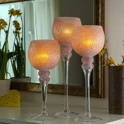 Kerzenhalter Kelch - Windlicht - Glas - H: 30,5cm/34,5cm/40cm - glitzernd - rosa...