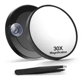 30x Vergrößerungsspiegel – 8.8cm Weißer Makeup-Spiegel mit 2 Präzisions-Pinzette, Ideal für Make-up und Haarentfernung