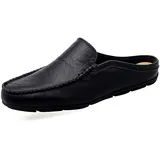 Go Tour Herren-Pantoletten, Clog, atmungsaktiv, Leder, Schlupfschuhe, lässige Loafers, A-Schwarz, 47 EU - 47 EU