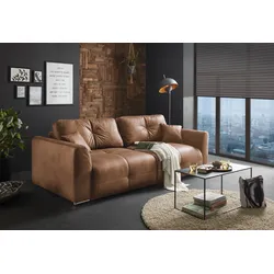 Schlafsofa ED EXCITING DESIGN "Dolan", braun (hellbraun), B:245cm H:85cm T:115cm, 100% Polyester, Sofas, mit Bettfunktion und Bettkasten, sowie Rücken- und Zierkissen