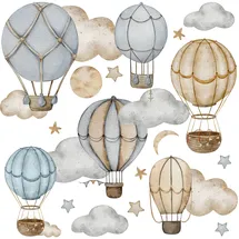 Muralo Sticker Set für Mädchen und Jungen - Aquarell Aufkleber Wandsticker Tattoo für Kinderzimmer - Wandaufkleber Luftballons zwischen den Wolken Motiv - Br.60cm x Hö.30cm