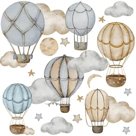 Muralo Sticker Set für Mädchen und Jungen - Aquarell Aufkleber Wandsticker Tattoo für Kinderzimmer - Wandaufkleber Luftballons zwischen den Wolken Motiv - Br.60cm x Hö.30cm