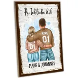 schilderkreis24 - Personalisierbares Holzschild für Paare - "Ps Ich liebe Dich" - mit anpassbaren Figuren und Namen