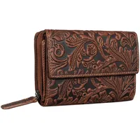 STILORD 'Thea' Damen Geldbeutel Leder RFID Geldbörse Groß Vintage Portemonnaie für Frauen NFC Schutz Ledergeldbörse mit Reißverschluss in Geschenkbox Echtleder, Farbe:Bergamo - braun floral