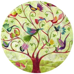 K&L Wall Art Vliestapete »Runde Vliestapete«, Blanz Märchen bunte Vögel, mehrfarbig, matt