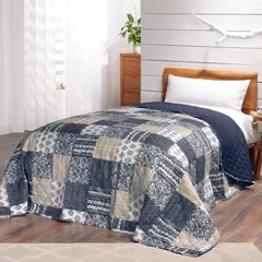Famanu Patchwork-Decke Mellow Blue im Vintage-Design - 220 x 240 cm