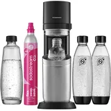 Sodastream Duo schwarz + 2 Glaskaraffen + 2 PET-Flaschen + Zylinder
