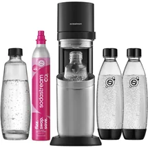 Sodastream Duo schwarz + 2 Glaskaraffen + 2 PET-Flaschen + Zylinder