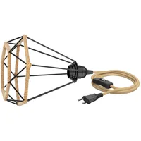 ledscom.de Käfig-Leuchte, schwarz mit Hanf, 200mm Ø, Hanfkabel LEKA, Stecker, Schalter und E27 Fassung, 3 m