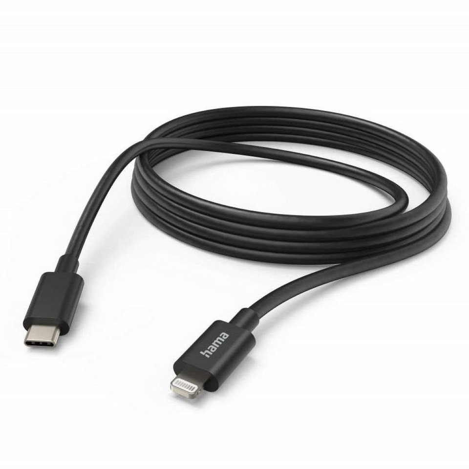 Hama 3m USB-C auf Lightning Schnell-Ladekabel USB-Kabel, USB-C, Lightning, Datenkabel Ladekabel passend für Apple iPhone iPad iPod PD schwarz