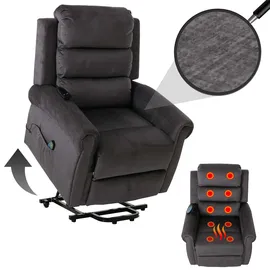 MCW Fernsehsessel MCW-K63 Chenille 220 g/m2 75 x 100 x 90 cm Dunkelgrau mit Liegefunktion und Massage