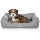 Knuffelwuff Orthopädisches Hundebett Amelie aus Velours mit Handwebcharakter M-L 85 x 63cm Grau - abnehmbarer Bezug - waschbar - für große, mittelgroße und kleine Hunde