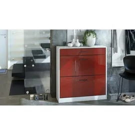 Vladon Today 155,5 x 95 x 28 cm weiß matt/Bordeaux Hochglanz mit 4 Klappen, 2 Schubladen und 3 offenen Fächern