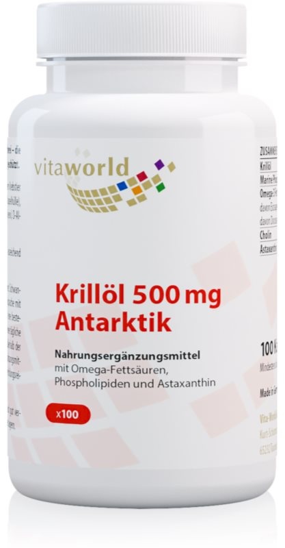 Vita World Krillöl 500 mg Antarktik Kapseln mit essenziellen Fettsäuren 100 KAP