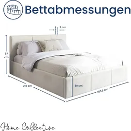 home collective Polsterbett, Bett mit Stauraum, Stauraumbett mit Lattenrost gepolstert Bett mit Kopfteil Doppelbett | Gasdruckfedern... - Beige
