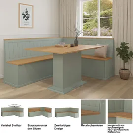 OTTO home Eckbank OTTO HOME "Sara", salbei, naturfarben, B:200cm H:90cm T:53cm, FSC-zertifiziertes Massivholz, Sitzbänke, Eckbank, aus massivem Kiefernholz, Paneel Rückenlehne, zwei Breiten