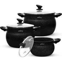 Topfset 6tlg Induktions Töpfe Set 20cm/4L, 24cm/8L, 28cm/12.5L Kochtopfset mit Antihaftbeschichtung, für alle Herdarten - Schwarz