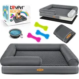 Lovpet® Orthopädisches Hundebett Hundekissen Hundekorb Relax, Inkl. Napf + 3X Kauknochen, Hundesofa für Kleine, Mittelgroße & Große Hunde, Bezug abnehmbar und waschbar, 91x71x22cm Anthrazit