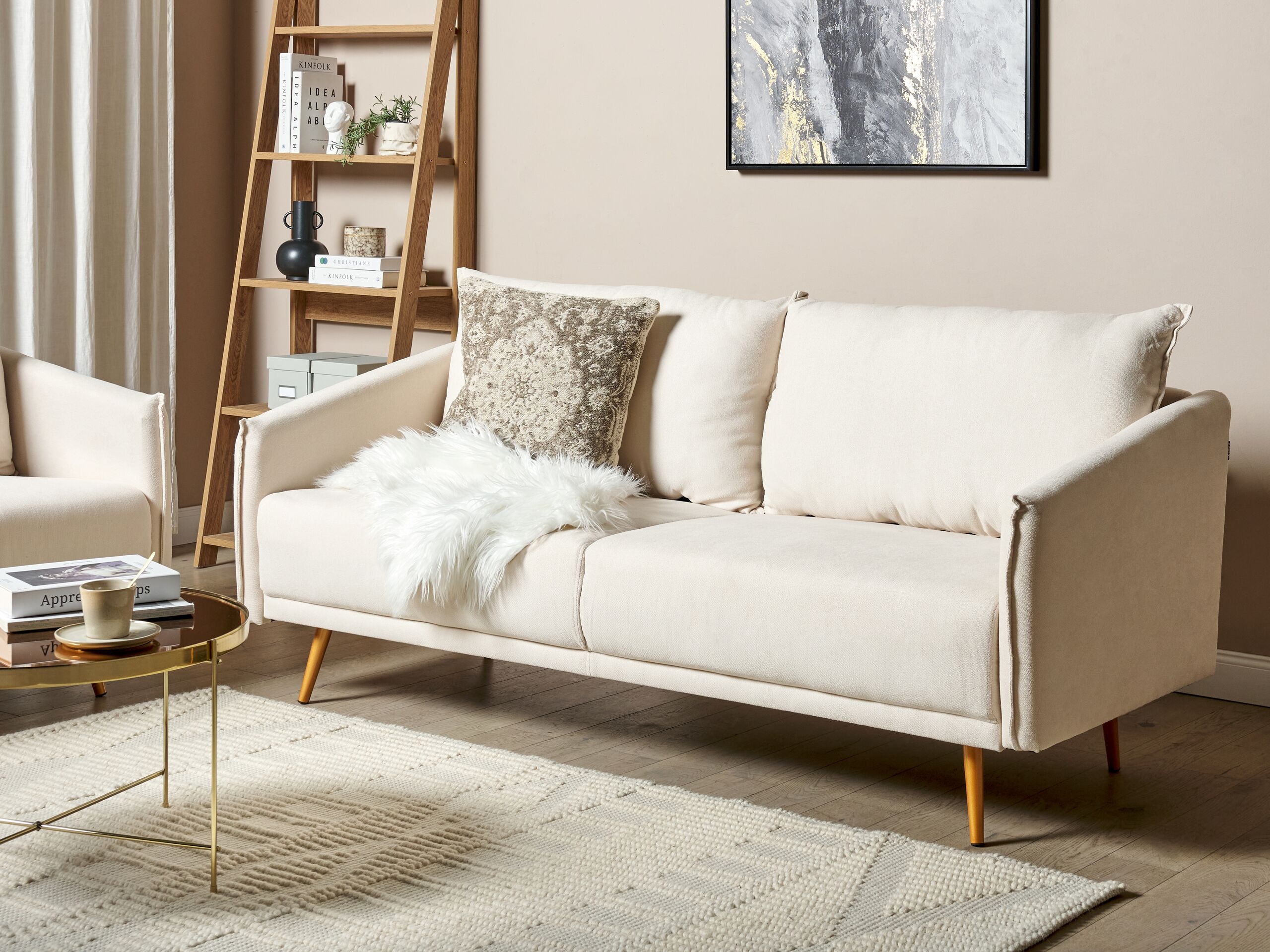 3-Sitzer Sofa beige mit goldenen Beinen MAURA