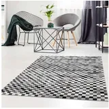 Carpet City Teppich Modern Karo-Look - 160x225 cm Grau Meliert - Kurzflor Teppiche Wohnzimmer