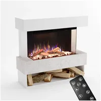 GLOW FIRE Elektrokamin PR5 E-Motion 3D, Elektrischer Kamin mit 3D Feuer mit Heizung, täuschend echte Flamme mit Heizung, 3 Dekorationen weiß