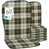 Beo Hochlehner Auflagen 6er Set Waschbar Kos | Made in EU nach Öko-Tex Standard | Atmungsaktive Gartenstuhlauflagen Hochlehner | UV-beständige Auflagen Hochlehner Kariert Beige Grün