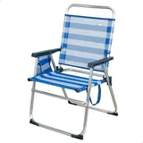Klappbarer fester Strandstuhl, Stuhl mit fester Rückenlehne, Strandstuhl, Maße 48x50x88 cm, mit Tragegriff, Aluminium und fester Stuhl, blau und weiß, 100 kg, Aktive Beach