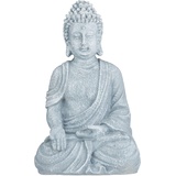 Relaxdays Buddha Figur sitzend 40 cm hoch, Feng Shui Deko, wetterfest & frostsicher, große Garten Dekofigur, hellgrau