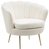 Homcom Polstersessel in Muschelform, Sessel Relaxsessel mit Metallbeinen, Schminkstuhl mit Fleeceoptik, für Schlafzimmer Wohnzimmer, Weiß Kunststoff, 79x77x77 cm, Polstersessel